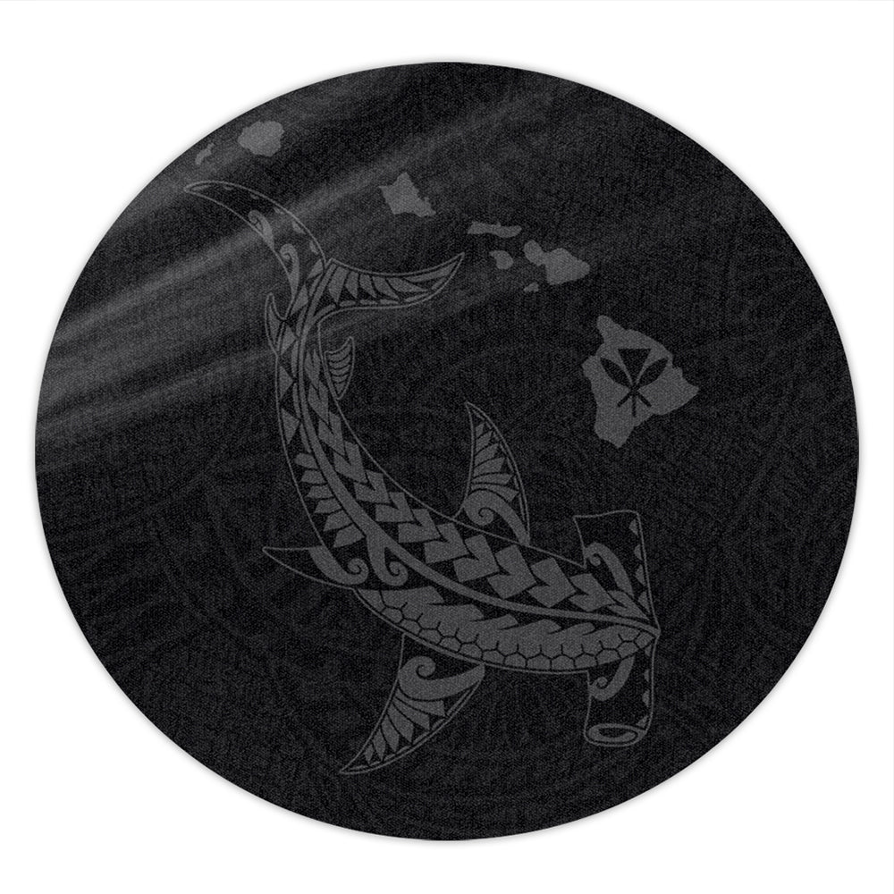 Hawaii Round Rug Hawaiian Native Map Hammerhead Shark Gray