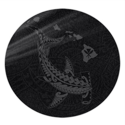 Hawaii Round Rug Hawaiian Native Map Hammerhead Shark Gray