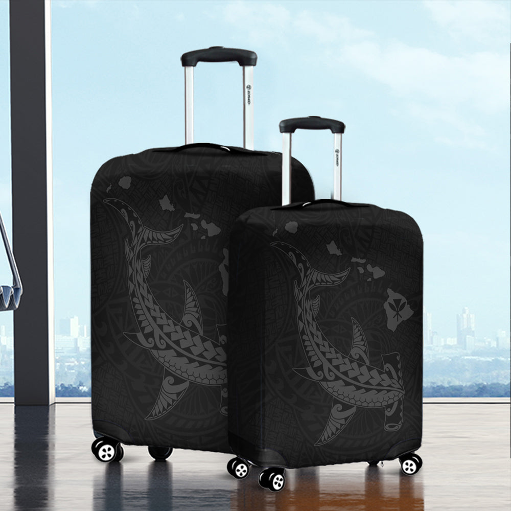 Hawaii Luggage Cover Hawaiian Native Map Hammerhead Shark Gray