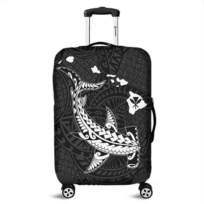 Hawaii Luggage Cover Hawaiian Native Map Hammerhead Shark White