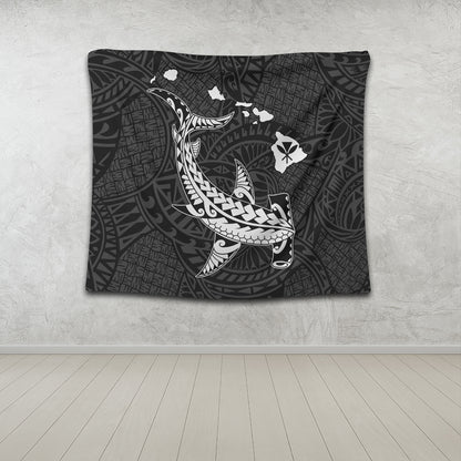 Hawaii Tapestry Hawaiian Native Map Hammerhead Shark White