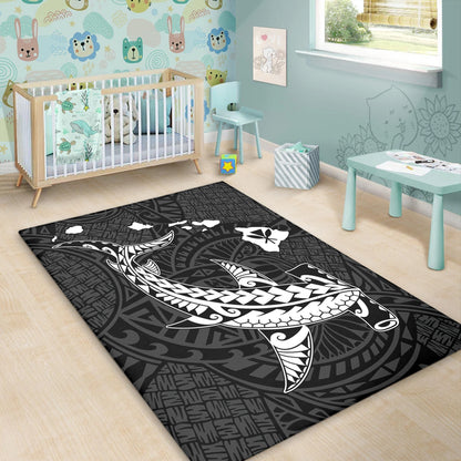 Hawaii Area Rug Hawaiian Native Map Hammerhead Shark White