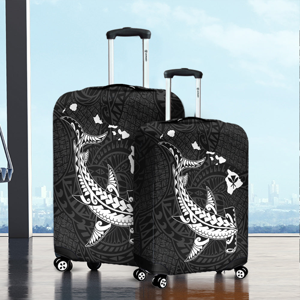 Hawaii Luggage Cover Hawaiian Native Map Hammerhead Shark White