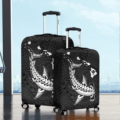 Hawaii Luggage Cover Hawaiian Native Map Hammerhead Shark White
