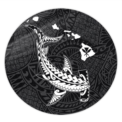 Hawaii Round Rug Hawaiian Native Map Hammerhead Shark White
