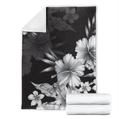 Hawaii Premium Blanket Hibiscus And Plumeria B&W