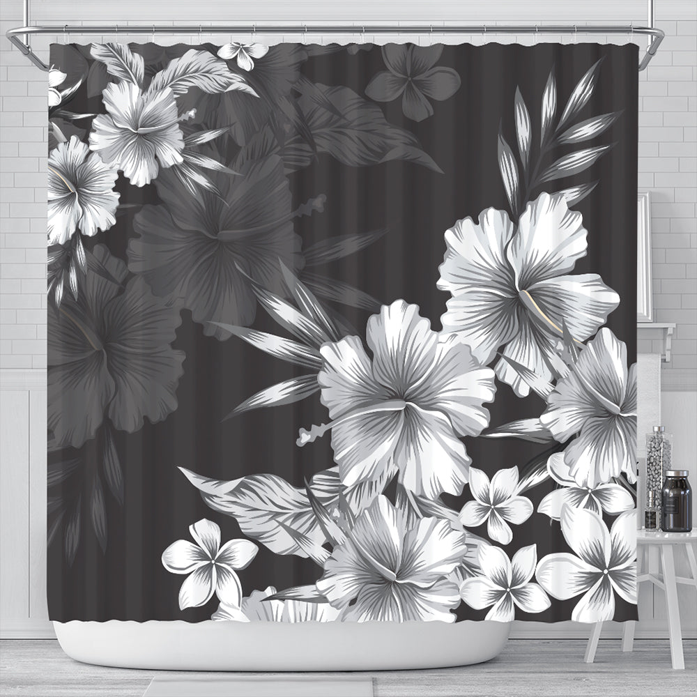 Hawaii Shower Curtain Hibiscus And Plumeria B&W