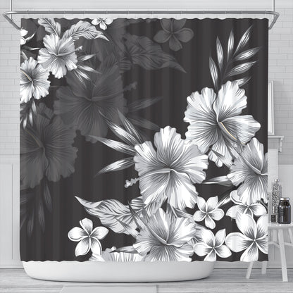 Hawaii Shower Curtain Hibiscus And Plumeria B&W