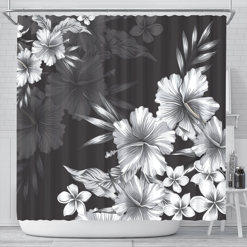 Hawaii Shower Curtain Hibiscus And Plumeria B&W