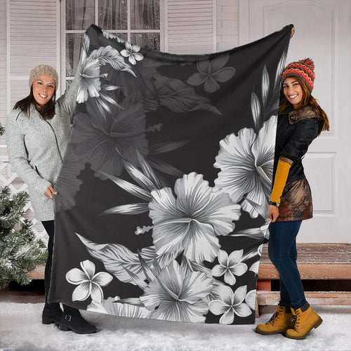 Hawaii Premium Blanket Hibiscus And Plumeria B&W