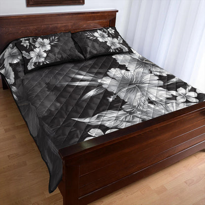 Hawaii Quilt Bed Set Hibiscus And Plumeria B&W