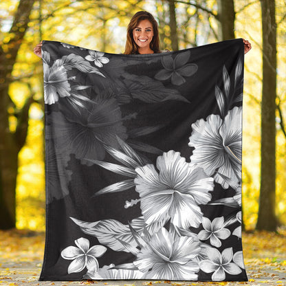 Hawaii Premium Blanket Hibiscus And Plumeria B&W