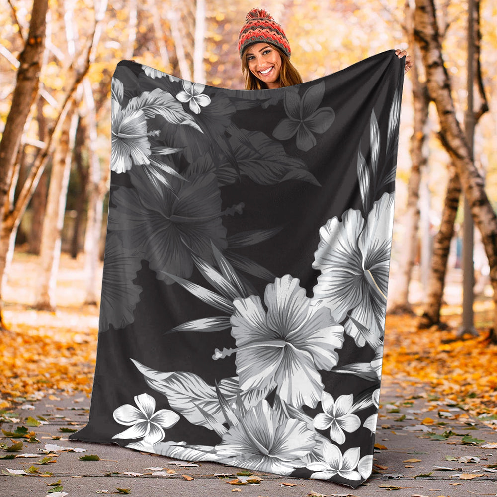 Hawaii Premium Blanket Hibiscus And Plumeria B&W