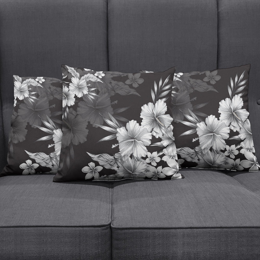 Hawaii Pillow Cover Hibiscus And Plumeria B&W