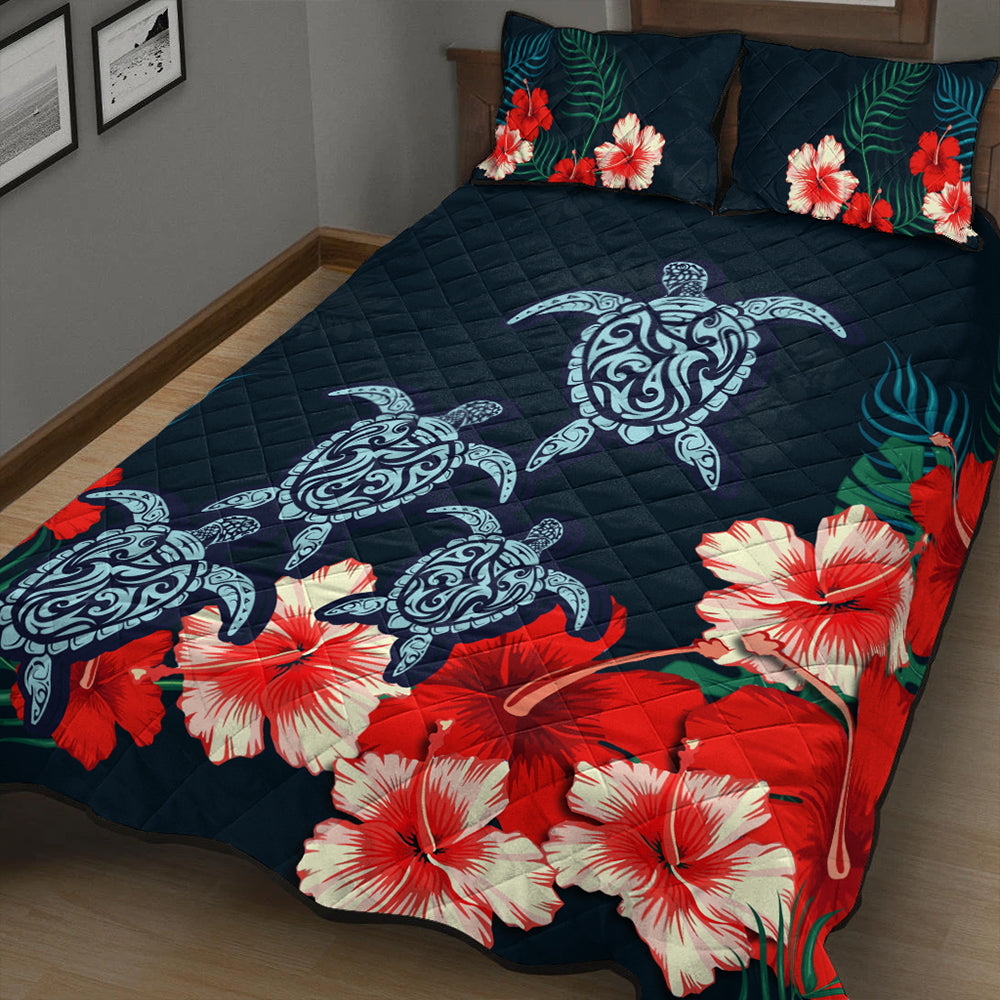 Hawaii Quilt Bed Set Hibiscus And Turtle Skillful