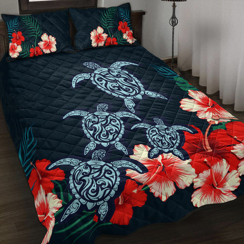 Hawaii Quilt Bed Set Hibiscus And Turtle Skillful