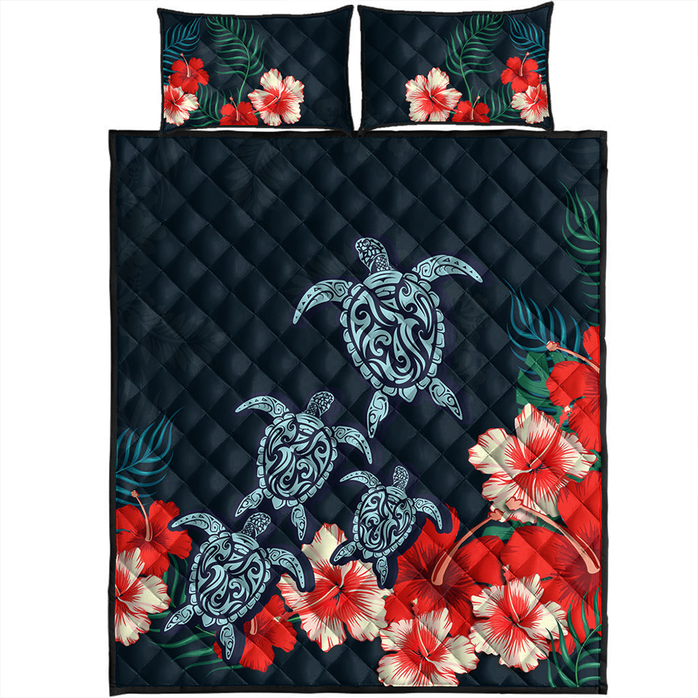 Hawaii Quilt Bed Set Hibiscus And Turtle Skillful