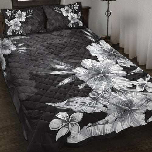 Hawaii Quilt Bed Set Hibiscus B&W