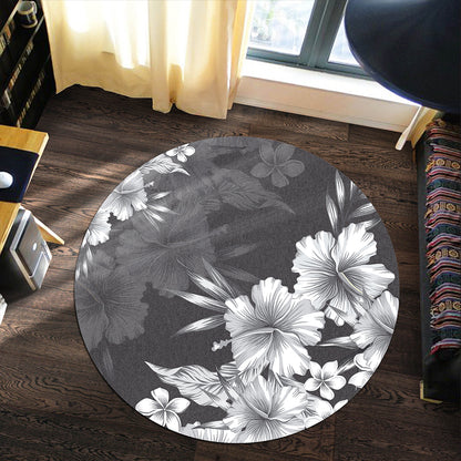 Hawaii Round Rug Hibiscus B&W