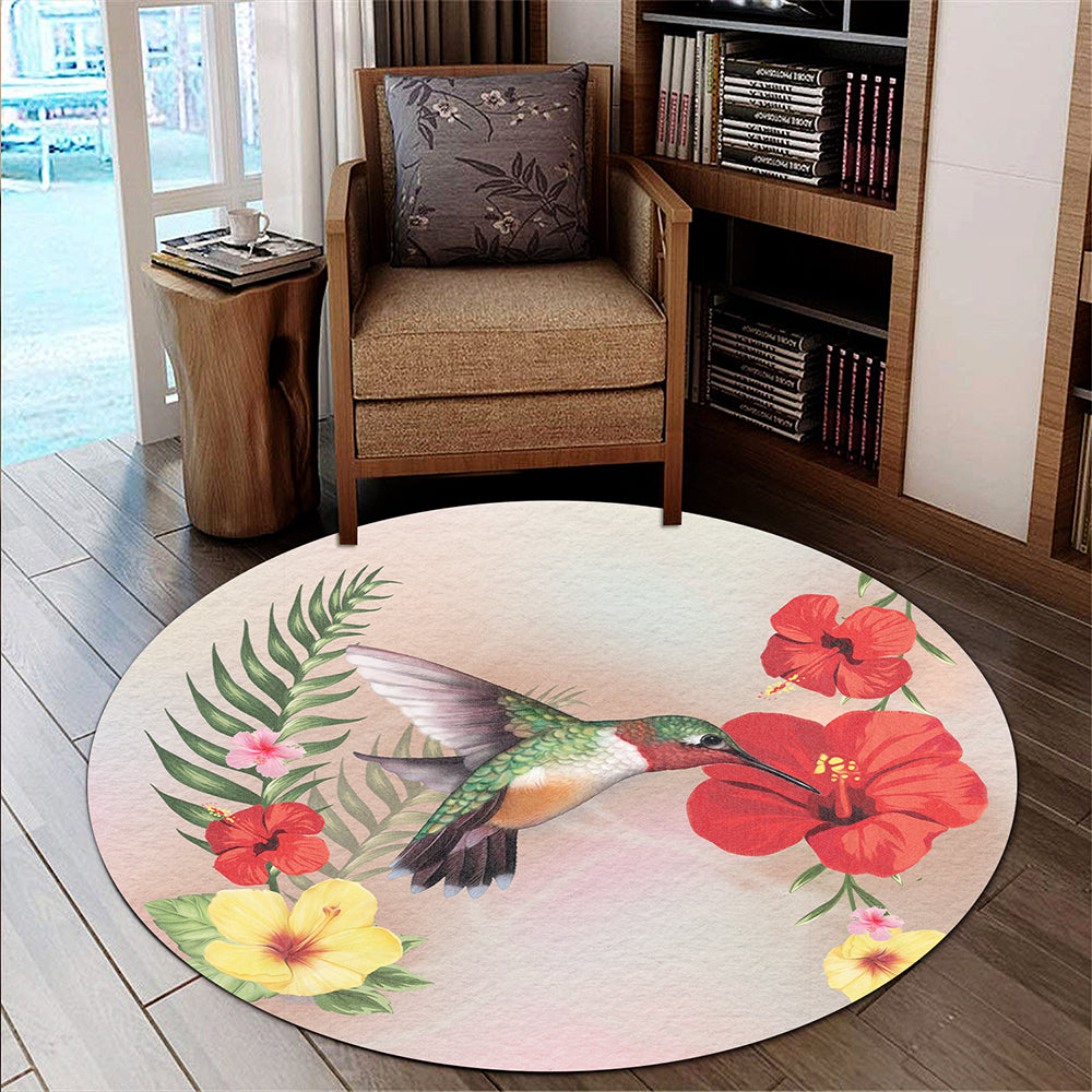 Hawaii Round Rug Hibiscus Bird