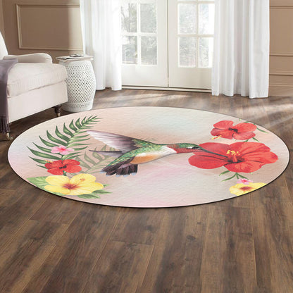 Hawaii Round Rug Hibiscus Bird