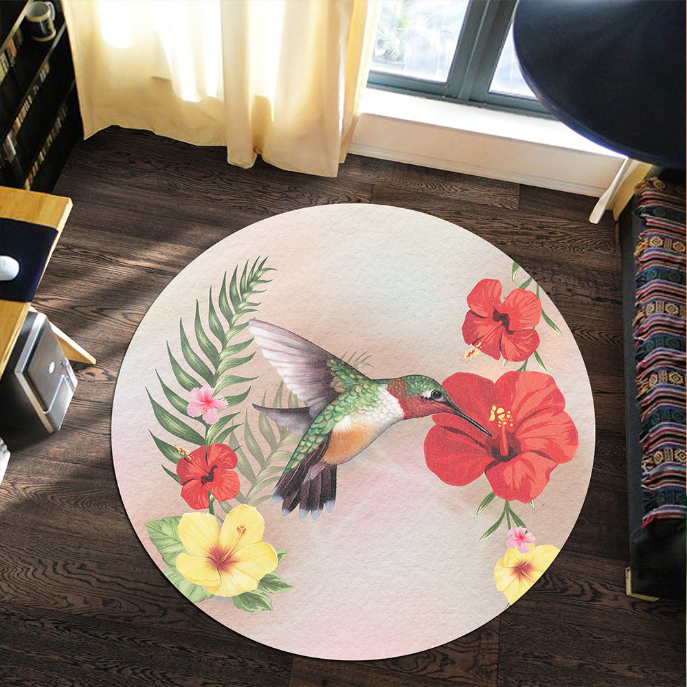 Hawaii Round Rug Hibiscus Bird