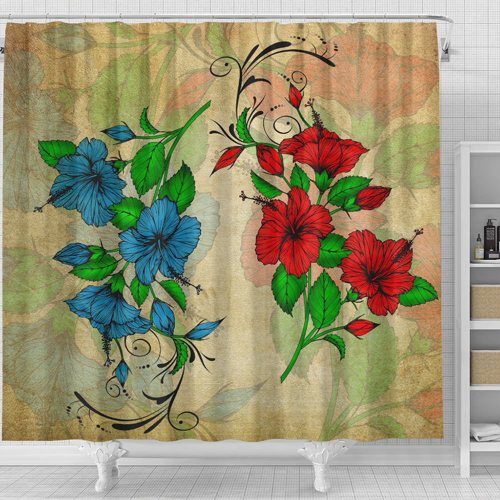 Hawaii Shower Curtain Hibiscus Blue And Red