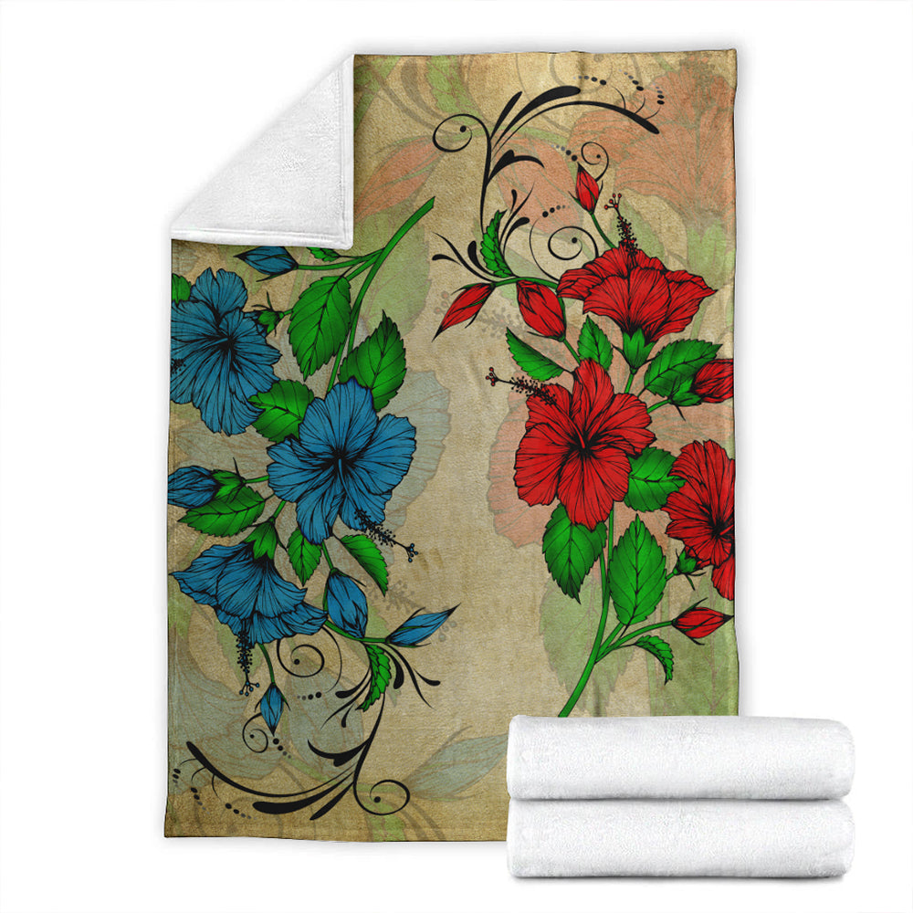 Hawaii Premium Blanket Hibiscus Blue And Red
