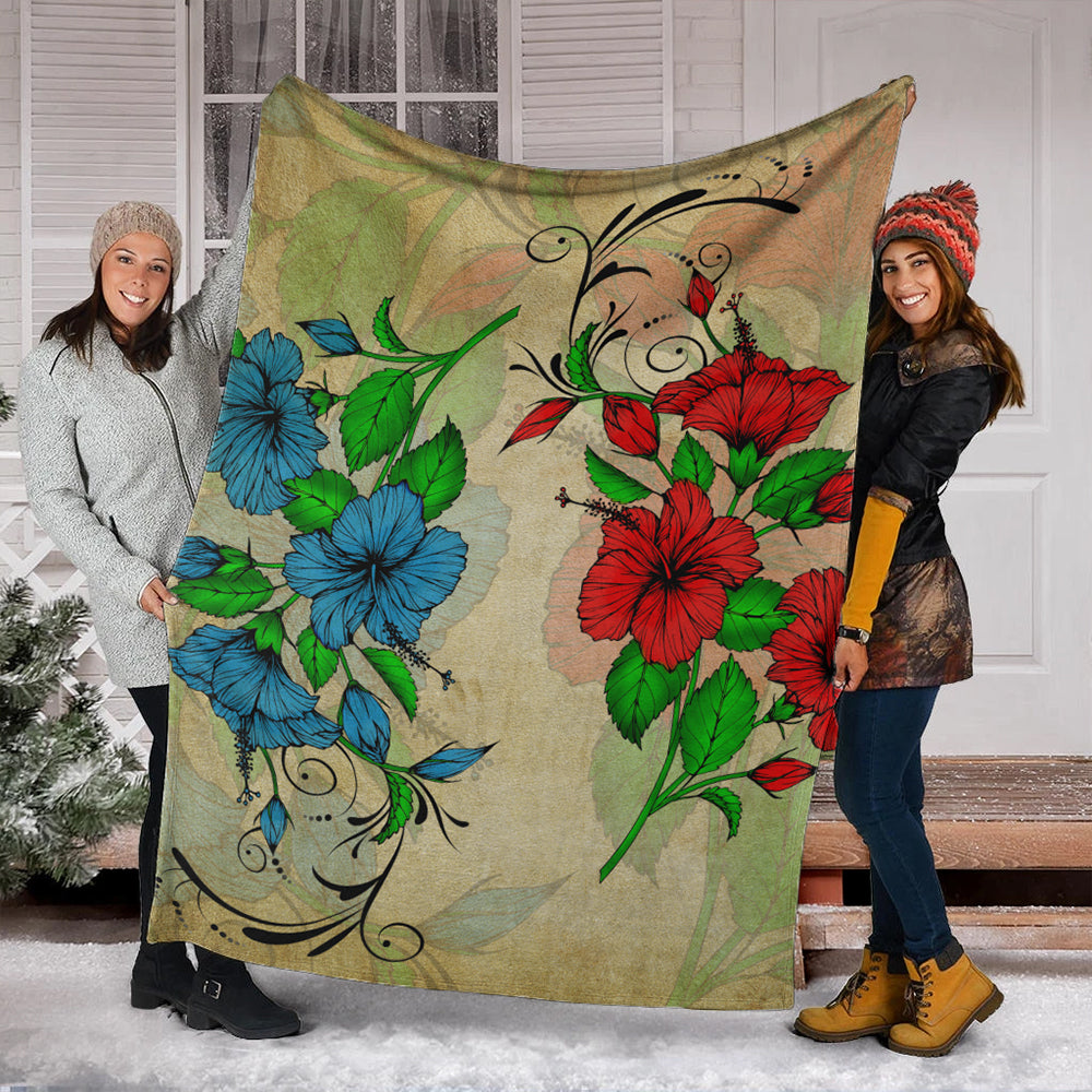 Hawaii Premium Blanket Hibiscus Blue And Red