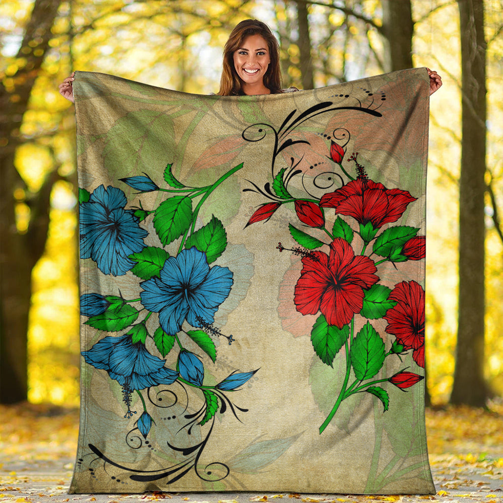 Hawaii Premium Blanket Hibiscus Blue And Red