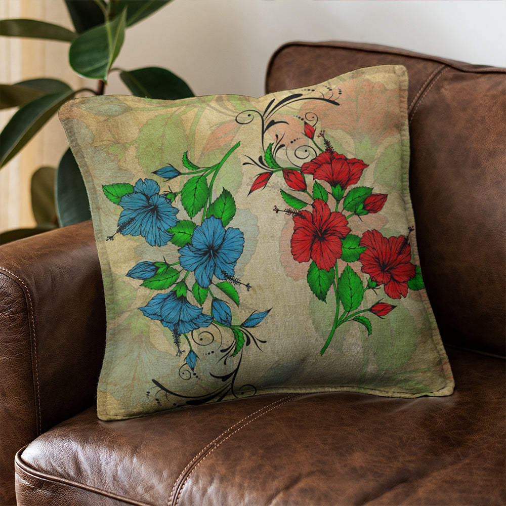 Hawaii Pillow Cover Hibiscus Blue And Red