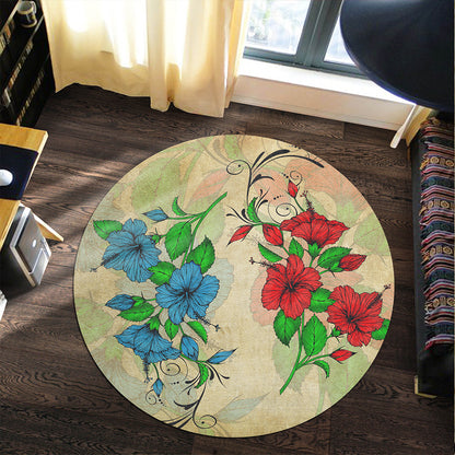 Hawaii Round Rug Hibiscus Blue And Red