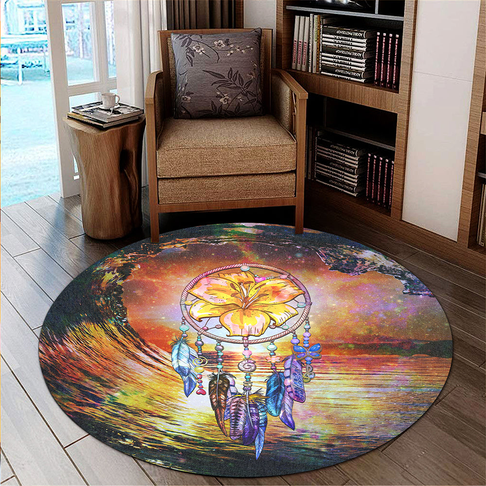 Hawaii Round Rug Hibiscus Dreamcatcher Wales Night
