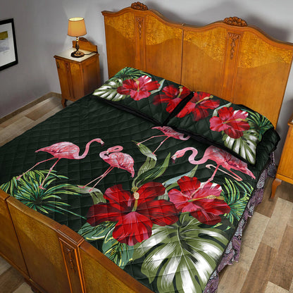 Hawaii Quilt Bed Set Hibiscus Flamingo