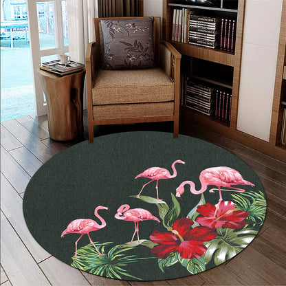 Hawaii Round Rug Hibiscus Flamingo