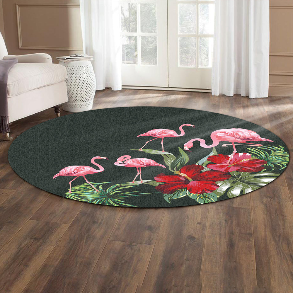 Hawaii Round Rug Hibiscus Flamingo