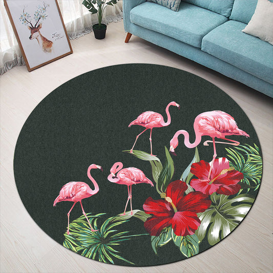 Hawaii Round Rug Hibiscus Flamingo