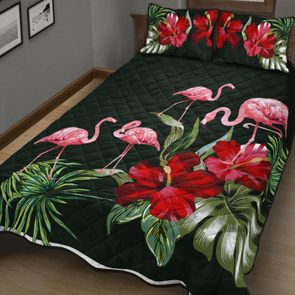 Hawaii Quilt Bed Set Hibiscus Flamingo