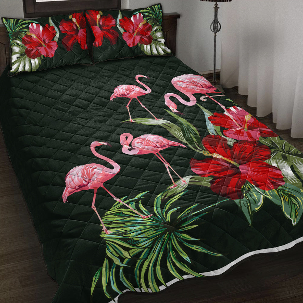 Hawaii Quilt Bed Set Hibiscus Flamingo