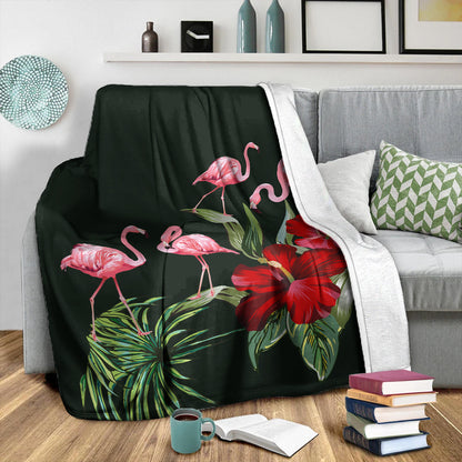 Hawaii Premium Blanket Hibiscus Flamingo