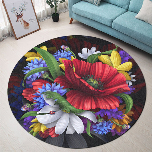 Hawaii Round Rug Hibiscus Flower Beautiful