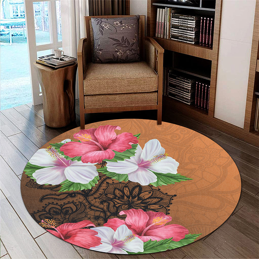 Hawaii Round Rug Hibiscus Flower Polynesia