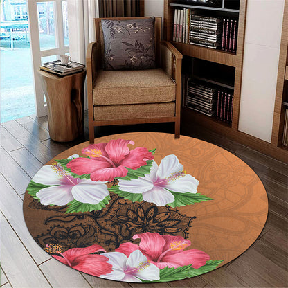 Hawaii Round Rug Hibiscus Flower Polynesia