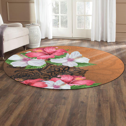 Hawaii Round Rug Hibiscus Flower Polynesia