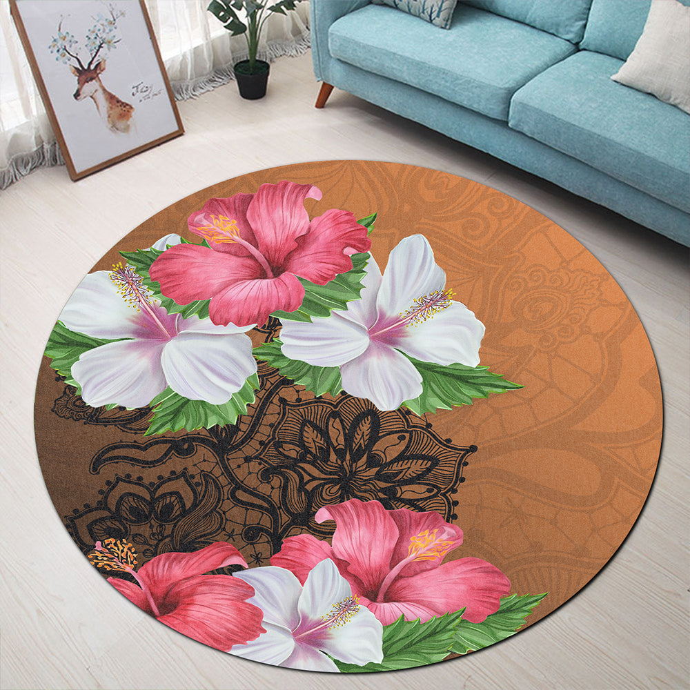 Hawaii Round Rug Hibiscus Flower Polynesia