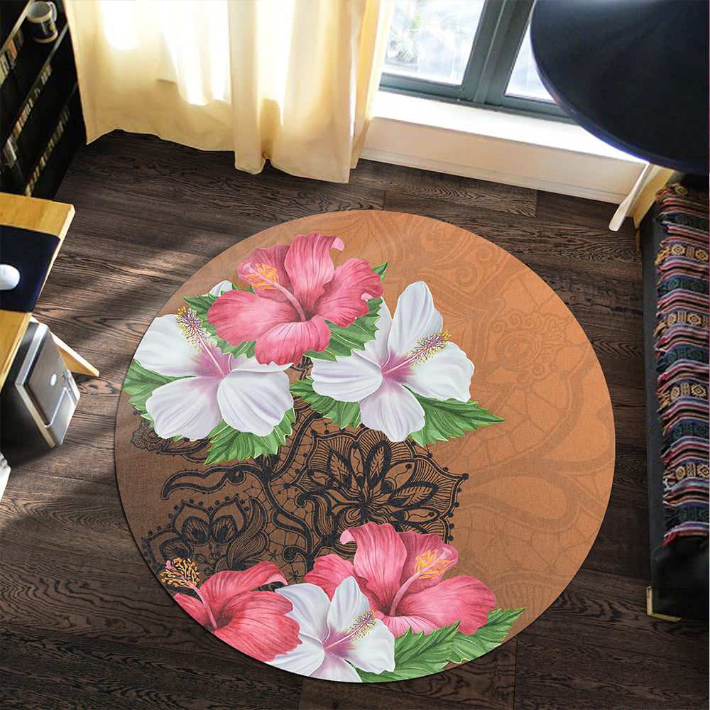 Hawaii Round Rug Hibiscus Flower Polynesia