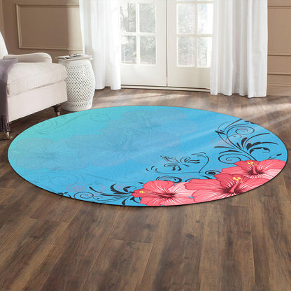 Hawaii Round Rug Hibiscus Flower Red