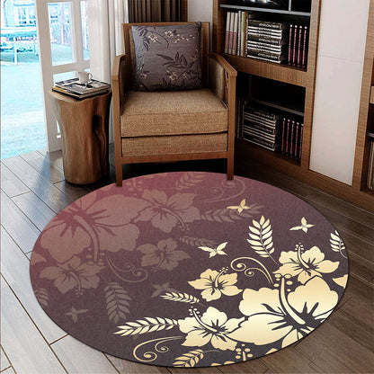 Hawaii Round Rug Hibiscus Golden Royal