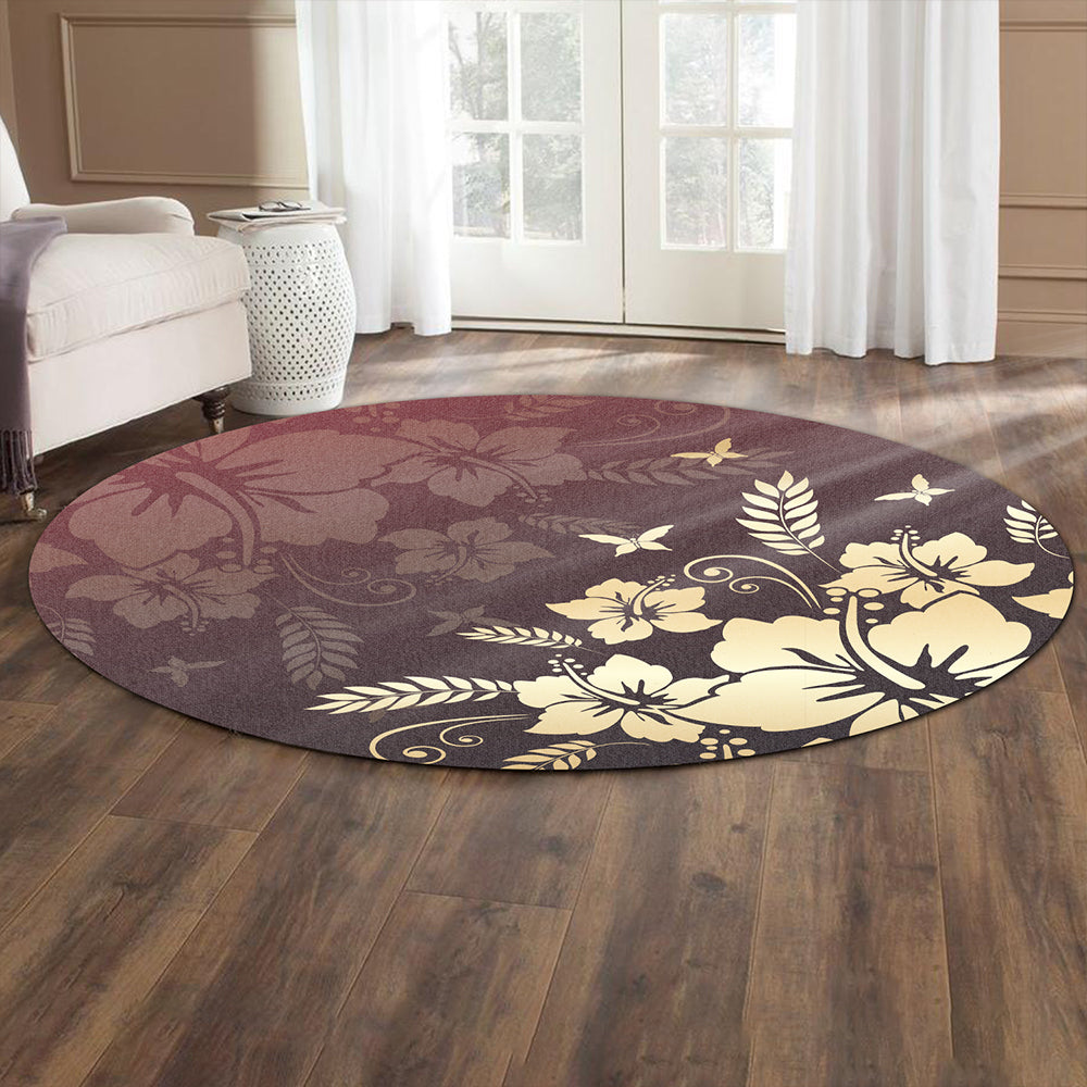 Hawaii Round Rug Hibiscus Golden Royal