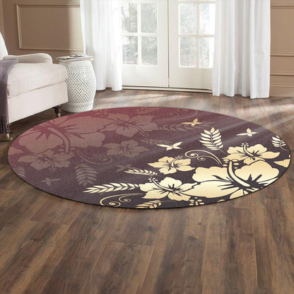 Hawaii Round Rug Hibiscus Golden Royal